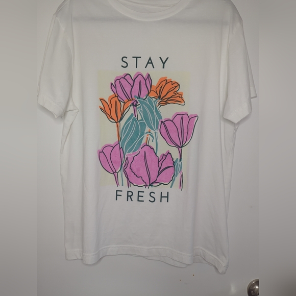 "Stay Fresh" Floral White T Shirt size M - Picture 4 of 16